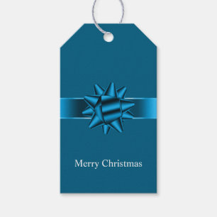 Chic Blue Ribbon and Bow Christmas Gift Tags