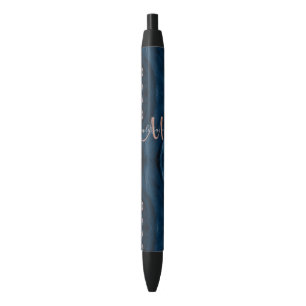 Chic Blue Rose Gold Agate Custom Script Monogram Pen