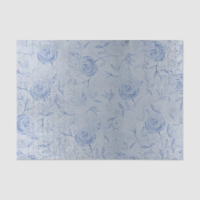 Chic Blue Roses Floral Silver Shimmer Tissue Paper (Front)