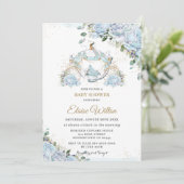 Chic Blue Roses Princess Carriage Baby Shower Invitation (Standing Front)