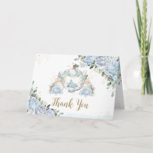 Chic Blue Roses Princess Carriage Bridal Shower Letterpress Thank You Card