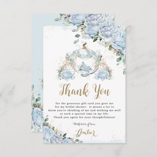 Chic Blue Roses Princess Carriage Bridal Shower Thank You Card