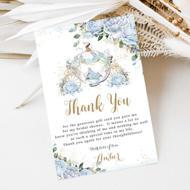Chic Blue Roses Princess Carriage Bridal Shower Thank You Card (Creator Uploaded)
