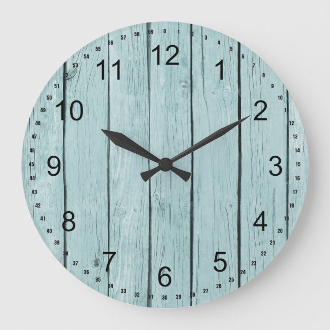 Chic Blue Rustic Faux Wood Large Clock (Front)