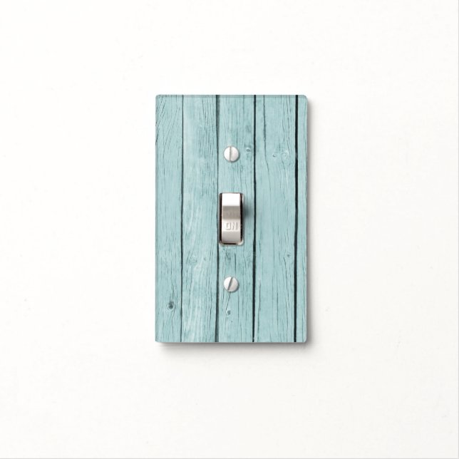 Chic Blue Rustic Faux Wood Light Switch Cover (In Situ)
