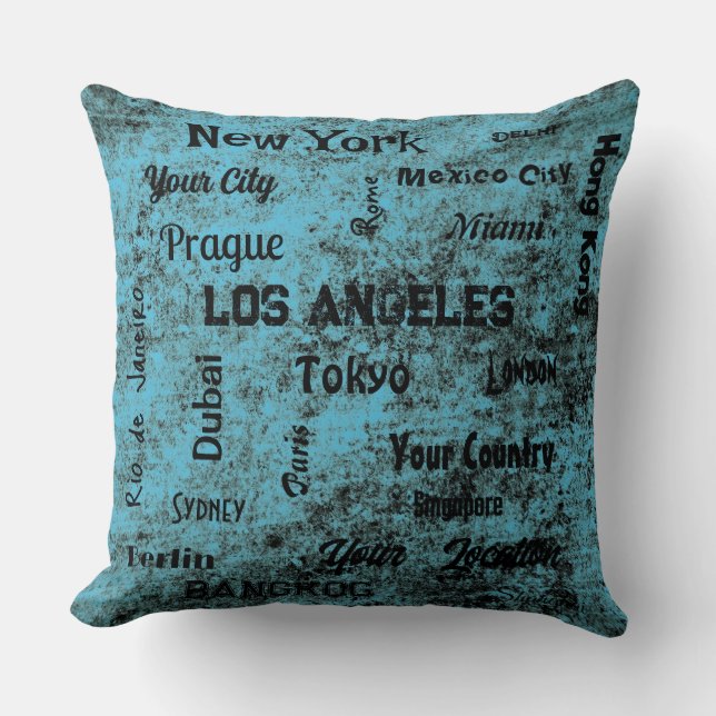 chic blue rustic mega cities of the world throw pillow (Front)