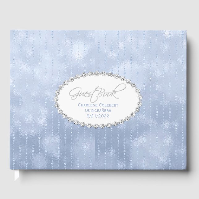 Chic Blue Satin Look Quinceañera   Guest Book (Front)