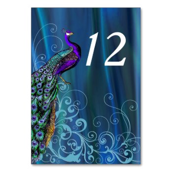 Chic Blue Satin Look Wedding Table Number Card by Myweddingday at Zazzle