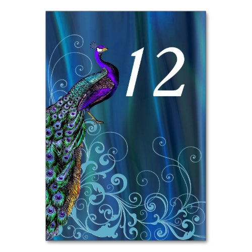 Chic Blue Satin Look Wedding Table Number Card