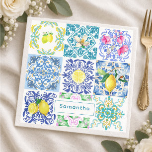 Chic Blue Sicilian Amalfi Mediterranean Tile Napkins