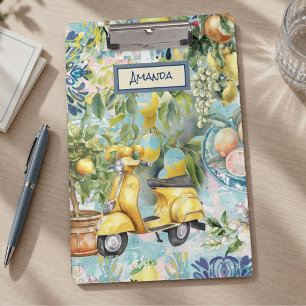 Chic Blue Sicilian Citrus Floral Collage Clipboard
