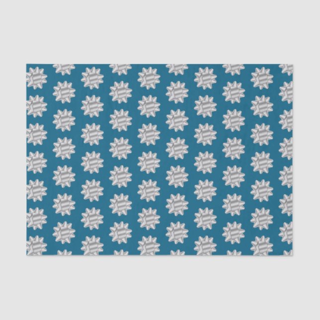 Chic Blue Silver Bows Christmas Tissue Paper (Front)