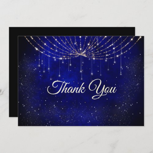 Chic blue silver faux glitter lights  thank you card