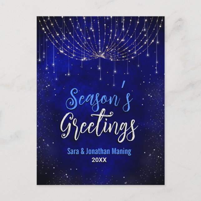 Chic blue silver glitter Christmas lights new year Postcard (Front)