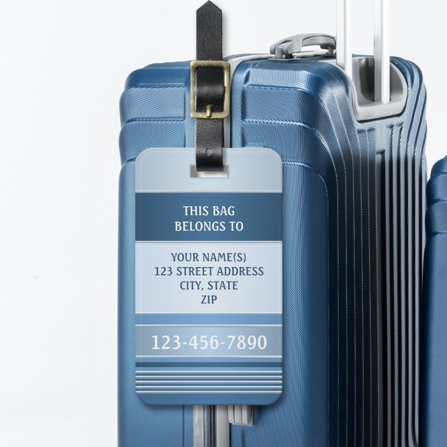 Chic Blue Silver Metallic Stripe Luggage Tag (Creator Uploaded)