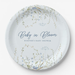 Chic Blue Sky Wildflowers Boy Baby Shower Paper Plates