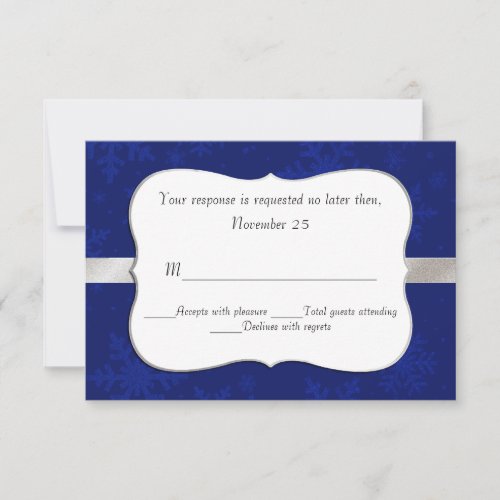 Chic Blue Snowflakes Wedding RSVP Card