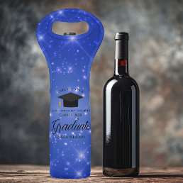 Chic Blue Sparkle Graduate Custom 2025 Graduation Wine Bag