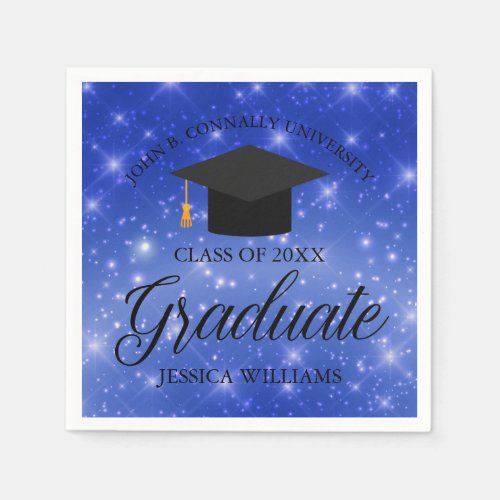 Chic Blue Sparkle Graduate Custom Graduation Party Napkins