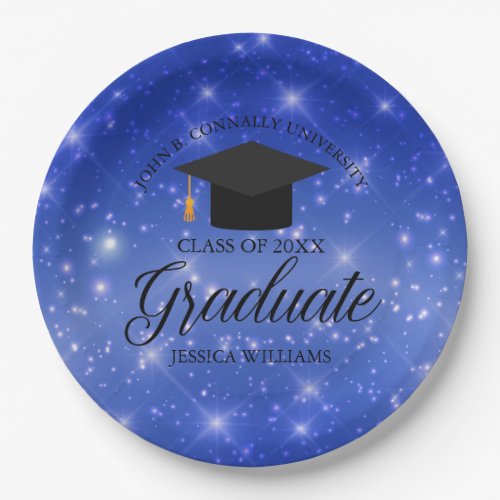 Chic Blue Sparkle Graduate Custom Graduation Party Paper Plates