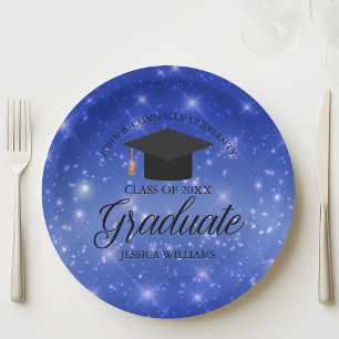Chic Blue Sparkle Graduate Custom Graduation Party Paper Plates