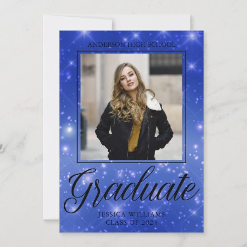 Chic Blue Sparkle Graduate Photo 2024 Graduation Announcement