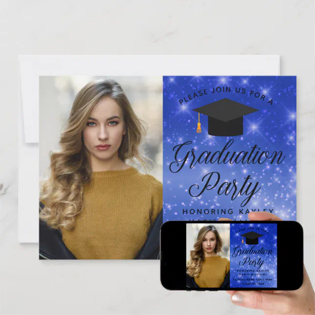 Chic Blue Sparkle Graduate Photo Graduation Party Invitation Zazzle