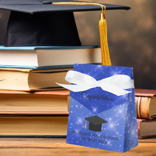 Chic Blue Sparkle Graduation Custom 2025 Party Favor Boxes