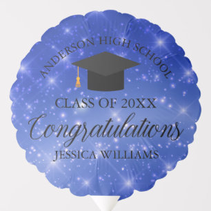 Chic Blue Sparkle Graduation Party Custom Graduate Balloon
