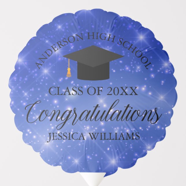 Chic Blue Sparkle Graduation Party Custom Graduate Balloon (Front)