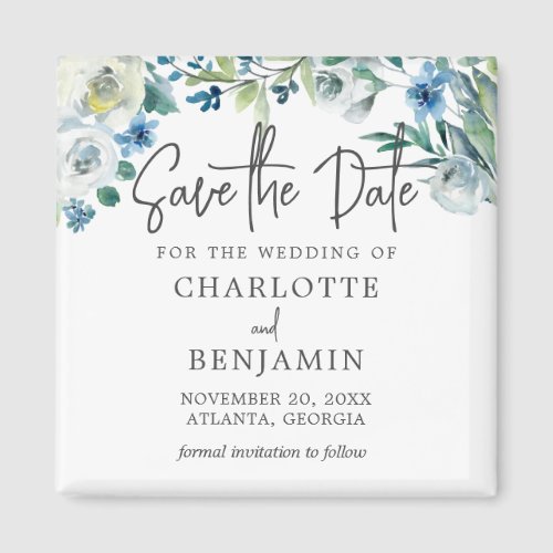 Chic Blue Spring Floral Save The Date Magnet