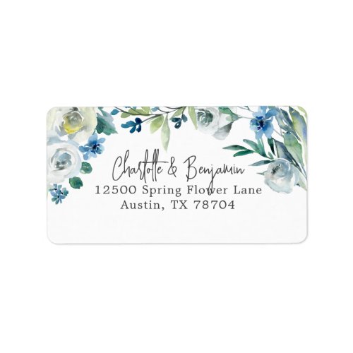 Chic Blue Spring Floral Wedding Return Address Label