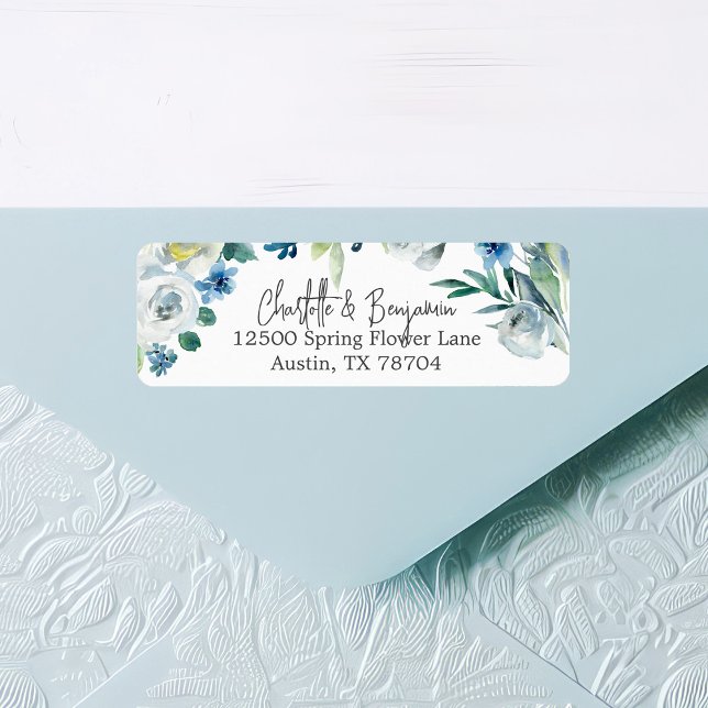 Chic Blue Spring Floral Wedding Return Address Label (Creator Uploaded)