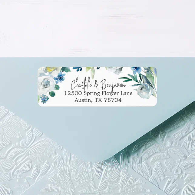 Spring Address Label Template Chic Blue Spring Floral Wedding Return Address Label | Zazzle