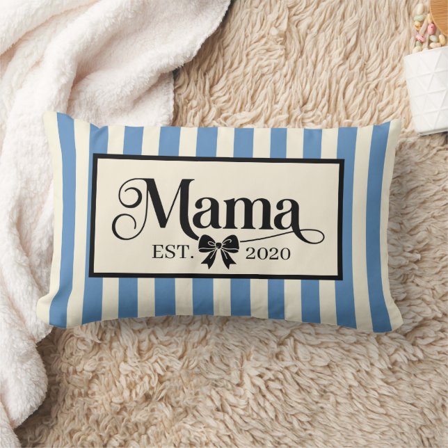 Chic Blue Striped Custom Mama Keepsake Lumbar Pillow (Blanket)