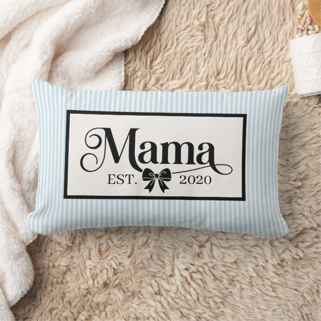 Chic Blue Striped Minimalist Mama Custom Lumbar Pillow (Blanket)