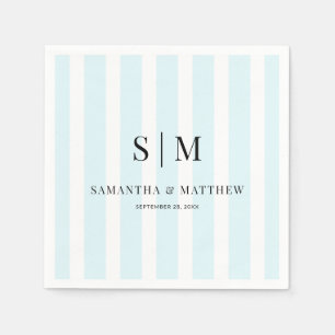 Chic Blue Stripes Elegant Couple Initials Wedding Napkins