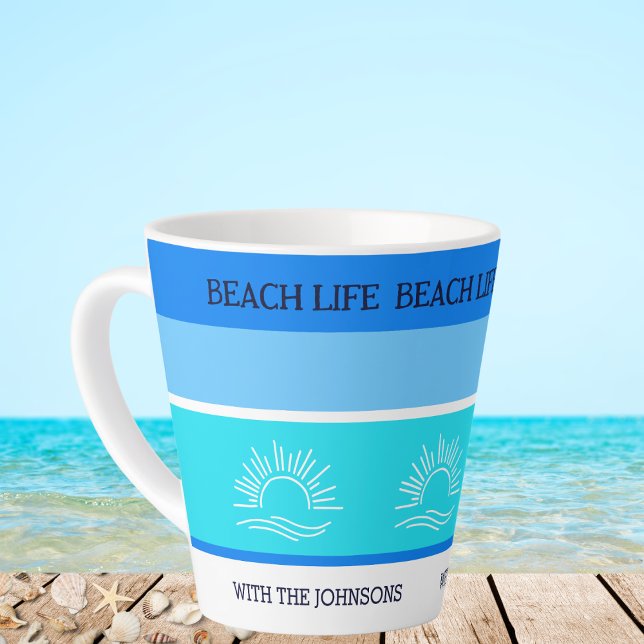 Chic Blue Stripes Family Name Beach House  Latte Mug (Creator Uploaded)