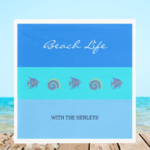 Chic Blue Stripes Fish Shell Family Beach House Napkins