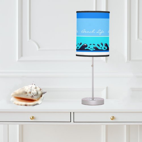 Chic Blue Stripes Ocean Wave Beach Life  Table Lamp