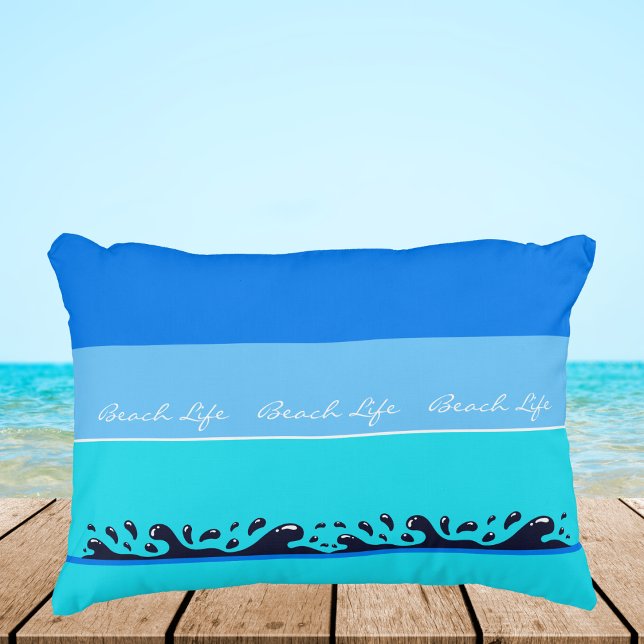 Chic Blue Stripes Ocean Waves Beach Life Accent Pillow (Creator Uploaded)