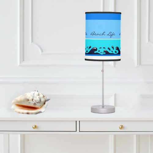 Chic Blue Stripes Wave Beach House Table Lamp