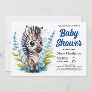 Chic Blue Surprise Zebra Boy Baby Shower Invitation