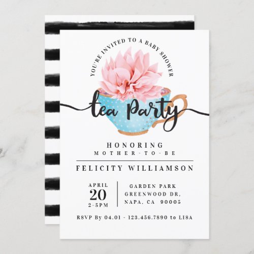 Chic Blue Teacup Tea Party Baby Shower Invitation