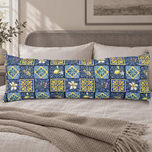 Chic Blue Teal Mediterranean Sicilian Citrus Body Pillow