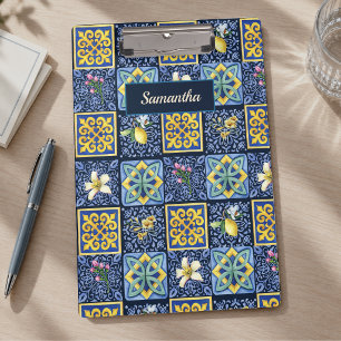 Chic Blue Teal Mediterranean Sicilian Citrus Clipboard