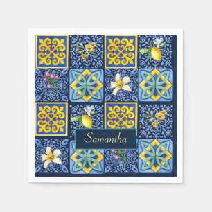 Chic Blue teal Sicilian citrus Mediterranean Napkins
