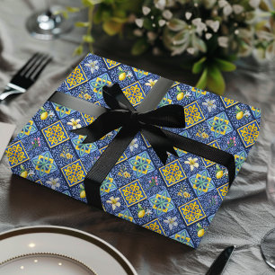 Chic Blue teal Sicilian citrus Mediterranean Wrapping Paper