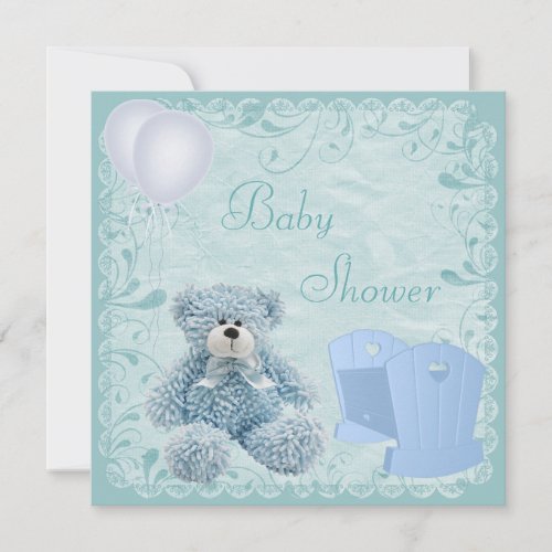 Chic Blue Teddy  Crib Baby Boy Shower Invitation
