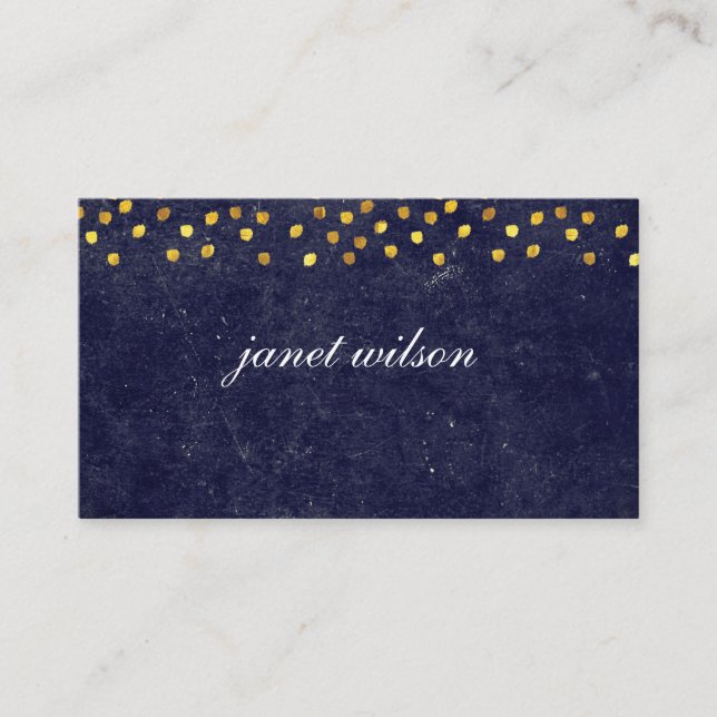 chic blue texture with golden spot pattern business card (Front)